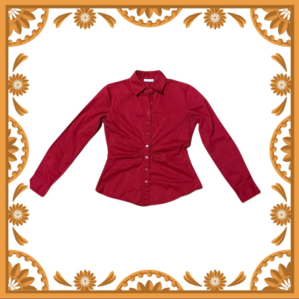 Red New York & Company Stretch Button Down Blouse Size XS